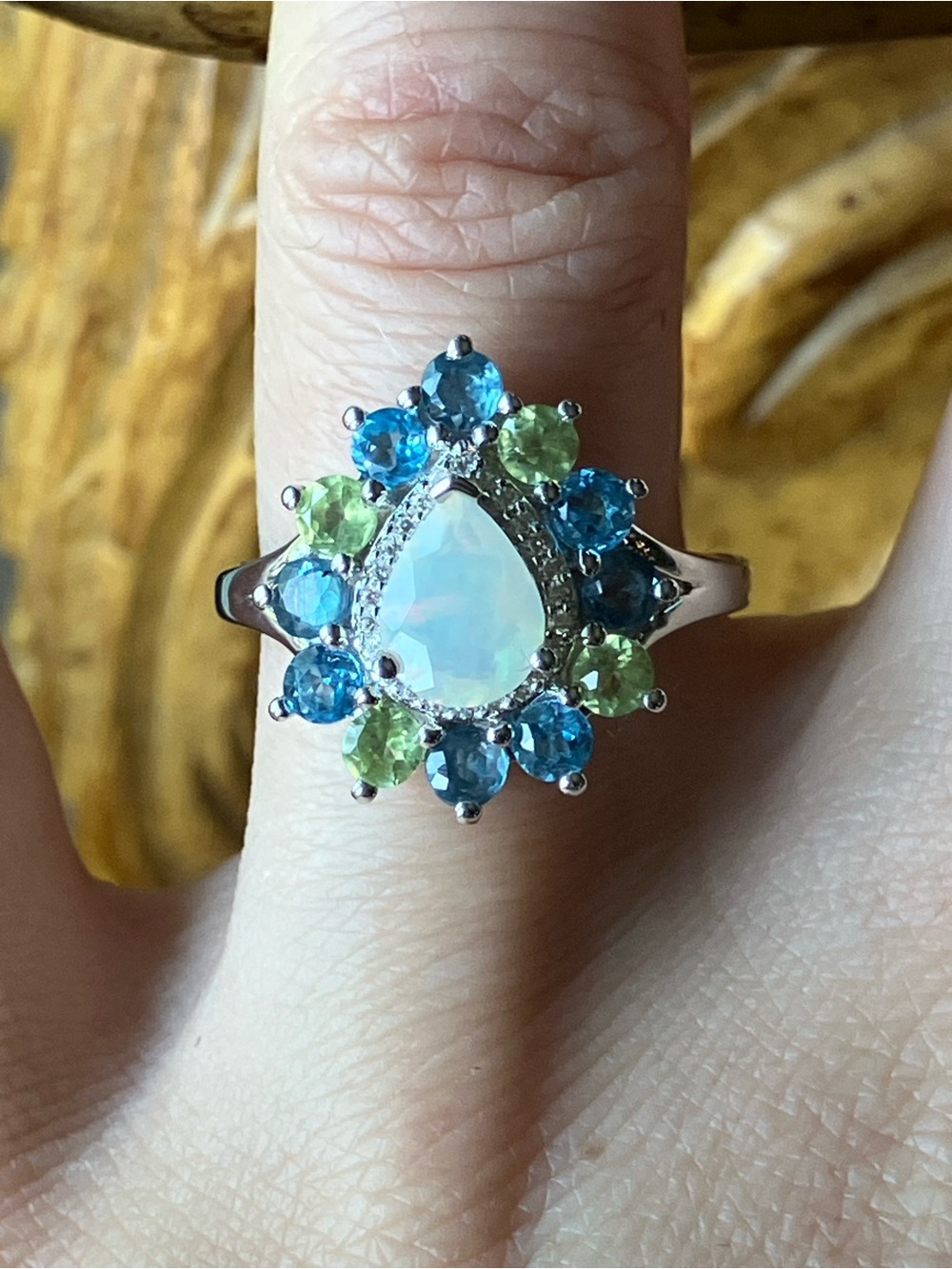 Natural Ethiopian Opal Multi Gemstone Sterling Silver Ring Size 8
